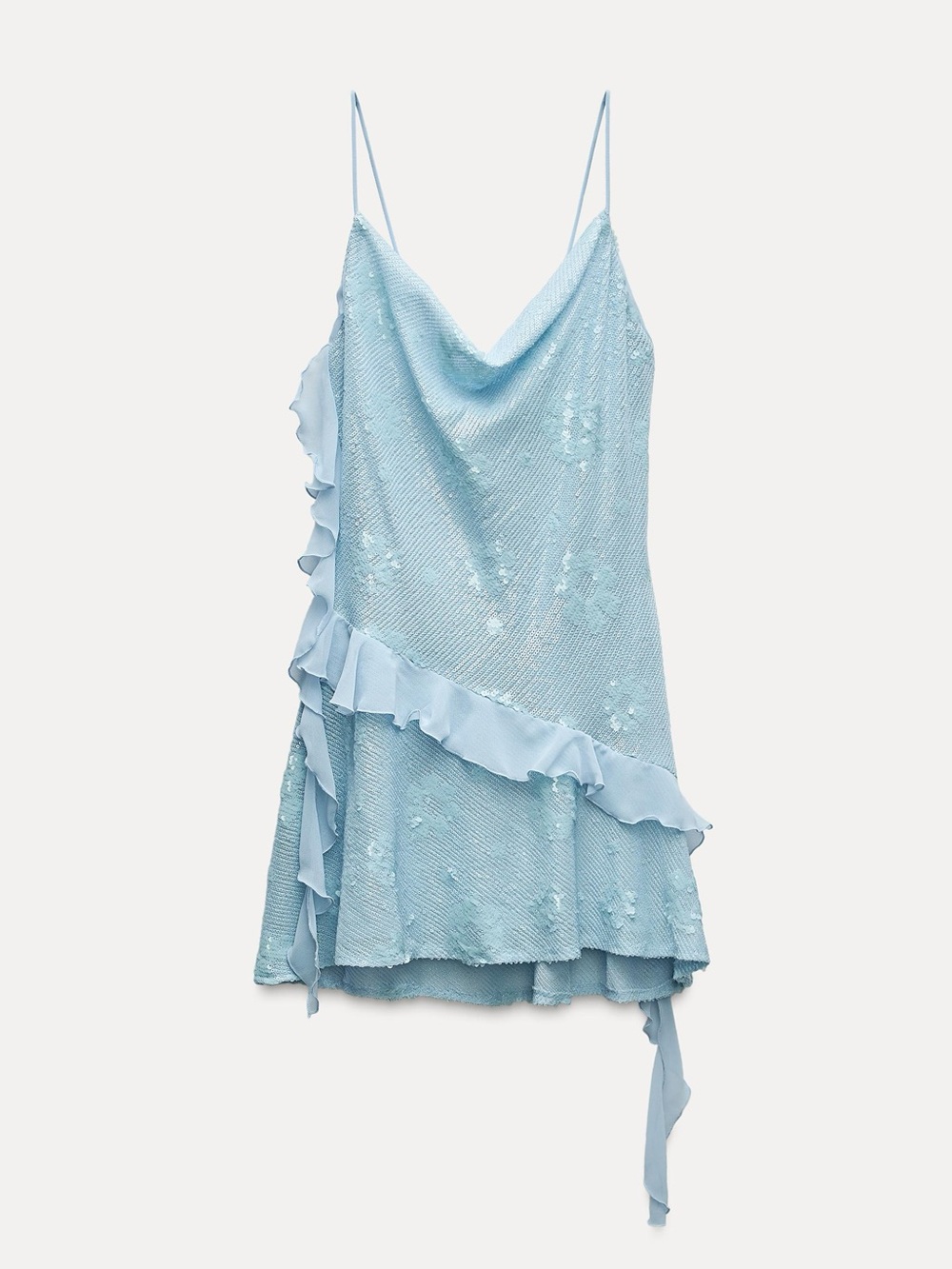 Zara Ruffled Sequin Mini Blue Dress